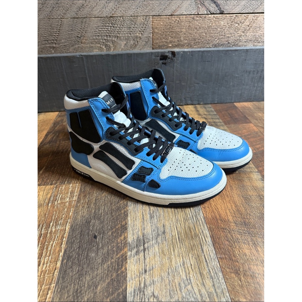Amiri Skel Top Hi Blue White Black Leather High Top Sneakers Size 40 / US 7